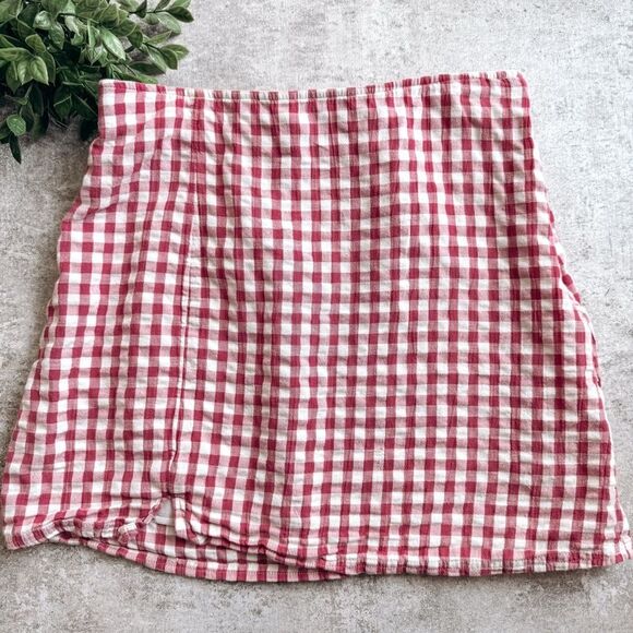 American Eagle White and Pink Gingham Square Mini Skirt Size Medium - Picture 1 of 5